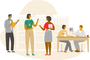 Illustrated team of State Farm employees and interns working together