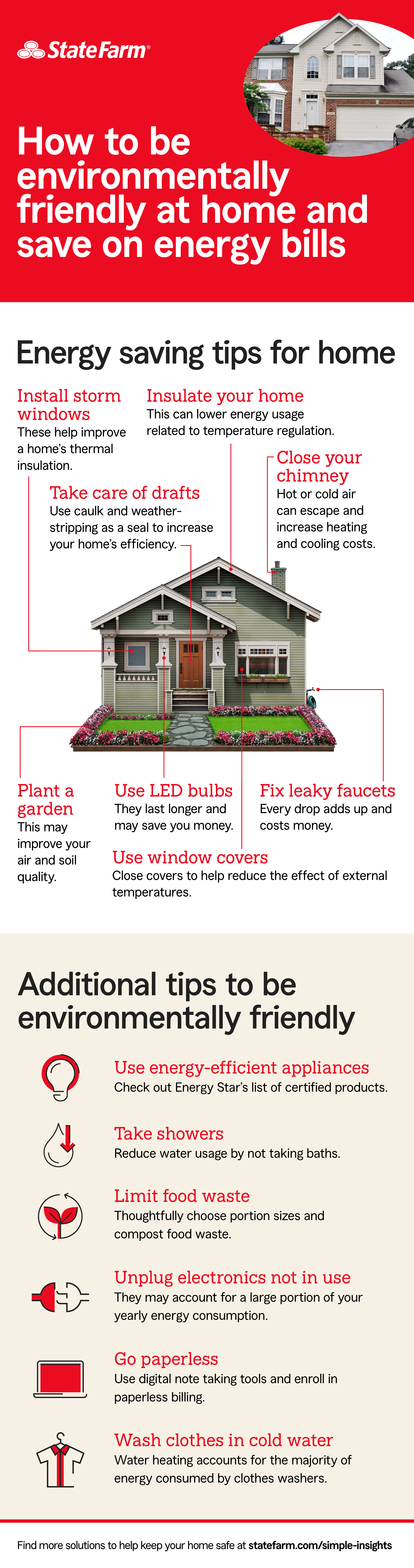 Infographic  about how to be environmentally friendly at home and save on energy bills